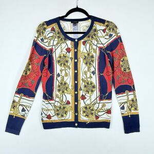 Talbots Womens XS Luxury Chain Rope Equestrian‎ Baroque Knit Cardigan Sweater